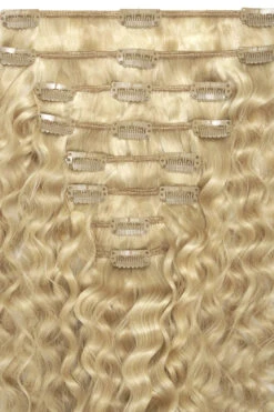 Curly Full Head Remy Clip In Human Hair Extensions - Barbie Blonde (#16/60)(Curly Full Head Remy Clip In Human Hair Extensions Barbie Blonde 16 60)