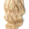 Double Wefted Full Head Remy Clip In Human Hair Extensions - Peaches & Cream (#27/613)(Double Wefted Set Clip In Hair Extensions Blonde Mix 27 613)