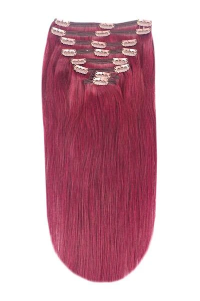 Full Head Remy Clip In Human Hair Extensions - Plum/Cherry Red (#530)(Full Head Set Clip In Hair Extensions Plum Cherry Red 530)