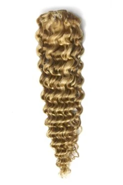 Curly Clip-In Human Hair Extensions - Peaches & Cream (#27/613)(Curly Full Head Remy Clip In Human Hair Extensions Blonde Mix 27 613)