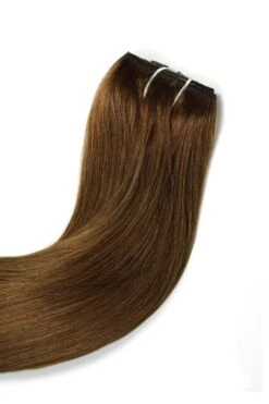 Quad Weft Clip In One Piece Hair Extensions - Light/Chestnut Brown (#6)(Quad Wefted Remy Clip In Human Hair Extensions Chestnut Brown 6) -Cliphair Sale Store 6 qwp website cropped