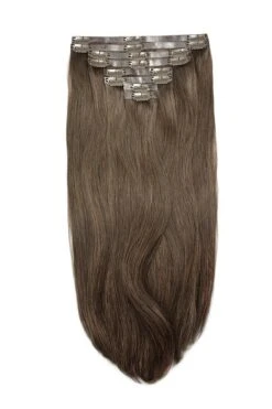 Remy Royale Seamless Clip Ins - Medium Ash Brown (#8)(Seamless Clip In Hair Extensions Double Drawn Medium Ash Brown)