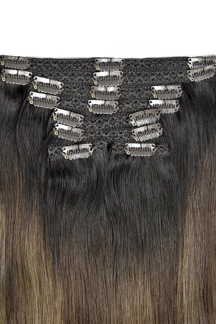 Double Wefted Full Head Clip Hair Extensions - Espresso Melt Balayage(Balayage Hair Extensions Double Weft Dark Espresso Melt) 2 Double Wefted Full Head Clip Hair Extensions - Espresso Melt Balayage(Balayage Hair Extensions Double Weft Dark Espresso Melt) - Image 2