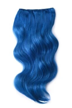 Double Wefted Full Head Remy Clip In Human Hair Extensions - Blue(Double Wefted Set Clip In Hair Extensions Blue)