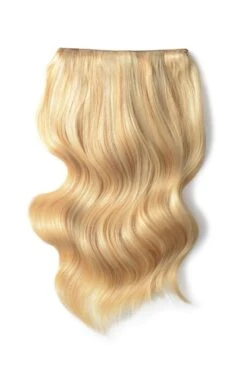 Double Wefted Full Head Remy Clip In Human Hair Extensions - Goldilocks (#16/613)(Double Wefted Set Clip In Hair Extensions Blonde Mix 16 613)