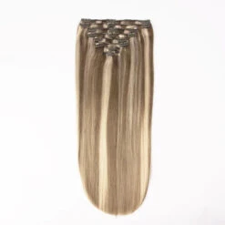 Full Head Remy Clip In Human Hair Extensions - Iced Cappuccino (#14/22)(Full Head Set Clip In Hair Extensions Brown Blonde Mix 14 22)