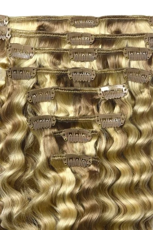 Curly Clip-In Human Hair Extensions - Biscuit Blondey (#18/613)(Curly Full Head Remy Clip In Human Hair Extensions Brown Blonde Mix 18 613) 2 Curly Clip-In Human Hair Extensions - Biscuit Blondey (#18/613)(Curly Full Head Remy Clip In Human Hair Extensions Brown Blonde Mix 18 613) - Image 2