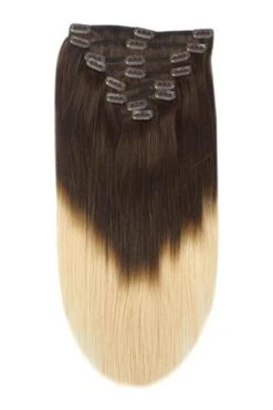 Double Wefted Full Head Remy Clip In Human Hair Extensions - Espresso Honey Ombre (#T2/27)(Double Wefted Full Head Remy Clip In Human Hair Extensions Ombre T2 27)