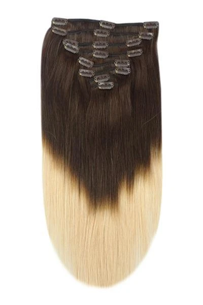 Double Wefted Full Head Remy Clip In Human Hair Extensions - Espresso Honey Ombre (#T2/27)(Double Wefted Full Head Remy Clip In Human Hair Extensions Ombre T2 27) 1 Double Wefted Full Head Remy Clip In Human Hair Extensions - Espresso Honey Ombre (#T2/27)(Double Wefted Full Head Remy Clip In Human Hair Extensions Ombre T2 27)
