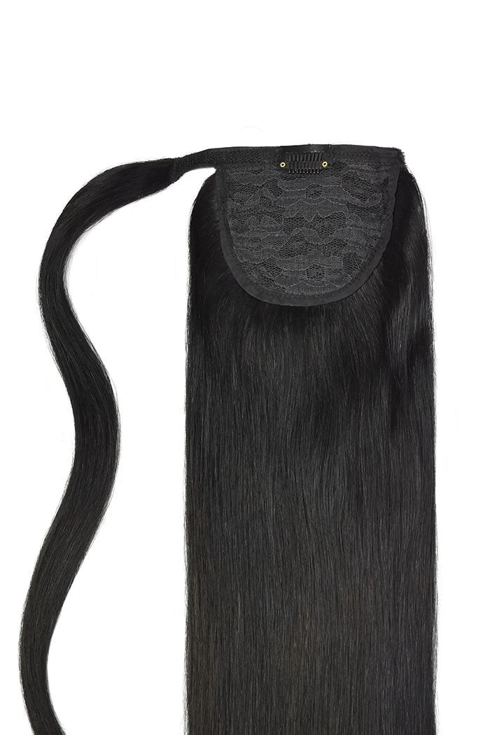 Jet Black (#1) Straight Up Wrap Around Ponytail(Jet Black 1 Clip In Ponytail Extensions) 2 Jet Black (#1) Straight Up Wrap Around Ponytail(Jet Black 1 Clip In Ponytail Extensions) - Image 2