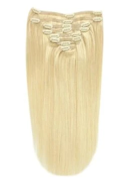 Full Head Remy Clip In Human Hair Extensions - Bleach Blonde (#613)(Full Head Set Clip In Hair Extensions Bleach Blonde 613)
