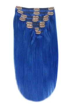 Full Head Remy Clip In Human Hair Extensions - Blue(Full Head Set Clip In Hair Extensions Blue)