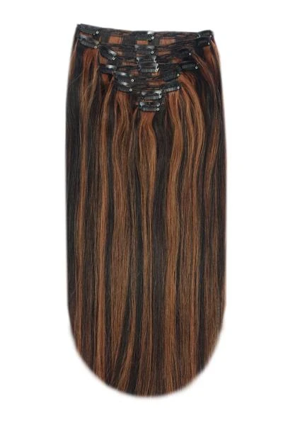 Full Head Remy Clip In Human Hair Extensions - Cinnamon Brownie (#4/30)(Full Head Set Clip In Hair Extensions Brown Auburn Mix 4 30) 1 Full Head Remy Clip In Human Hair Extensions - Cinnamon Brownie (#4/30)(Full Head Set Clip In Hair Extensions Brown Auburn Mix 4 30)