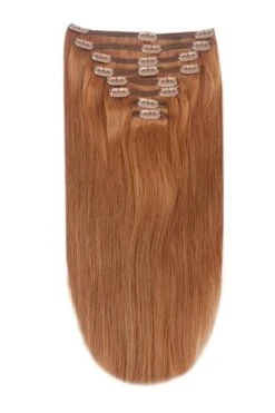 Full Head Remy Clip In Human Hair Extensions - Light Auburn (#30)(Full Head Set Clip In Hair Extensions Light Auburn 30)