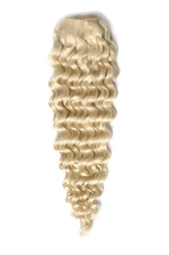 Curly Clip-In Human Hair Extensions - Lightest Blonde (#60)(Curly Full Head Remy Clip In Human Hair Extensions Lightest Blonde 60)