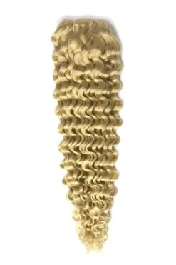 Curly Clip-In Human Hair Extensions - Bleach Blonde (#613)(Curly Full Head Remy Clip In Human Hair Extensions Bleach Blonde 613)