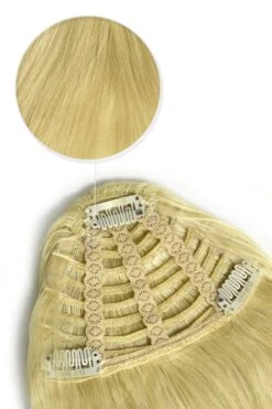Clip In /on Remy Human Hair Fringe / Bangs - Bleach Blonde (#613)(Clip On Fringe Hair Bleach Blonde 613) -Cliphair Sale Store fake fringe clip in uk human hair bleach blonde