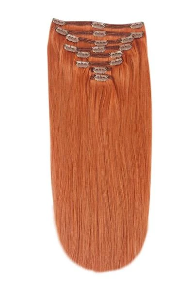 Full Head Remy Clip In Human Hair Extensions - Flaming Ginger (#350)(Full Head Set Clip In Hair Extensions Ginger Red Natural Red 350)