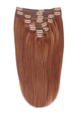 Full Head Remy Clip In Human Hair Extensions - Dark Auburn/Copper Red (#33)(Full Head Set Clip In Hair Extensions Dark Auburn Copper Red 33)