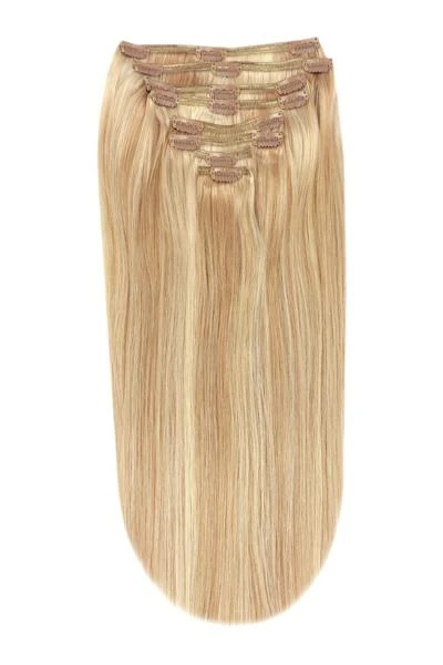 Full Head Remy Clip In Human Hair Extensions - Natural Sandy Blonde (#12/16/613)(Full Head Set Clip In Hair Extensions Brown Blonde Mix 12 16 613) 1 Full Head Remy Clip In Human Hair Extensions - Natural Sandy Blonde (#12/16/613)(Full Head Set Clip In Hair Extensions Brown Blonde Mix 12 16 613)