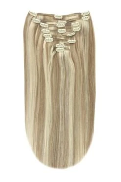 Full Head Remy Clip In Human Hair Extensions - Biscuit Blondey (#18/613)(Full Head Set Clip In Hair Extensions Brown Blonde Mix 18 613)
