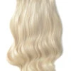 Double Wefted Full Head Remy Clip In Human Hair Extensions - Lightest Blonde (#60)(Double Wefted Set Clip In Hair Extensions Lightest Blonde 60)