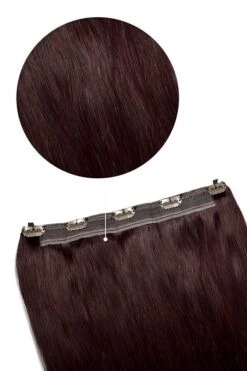 Quad Wefted Remy Clip In One Piece Human Hair Extensions - Mahogany Red #(99J)(Quad Wefted Remy Clip In Human Hair Extensions Mahogany Red 99j)