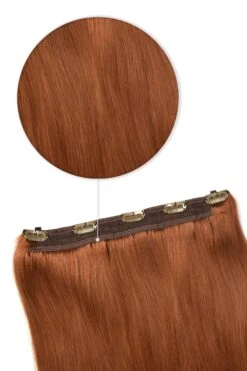 Quad Wefted Remy Clip In One Piece Human Hair Extensions - Flaming Ginger (#350)(Quad Wefted Remy Clip In Human Hair Extensions Ginger Red Natural Red 350)