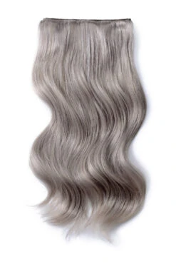 Double Wefted Full Head Remy Clip In Human Hair Extensions - Silver / Grey (#SG)(Double Wefted Full Head Remy Clip In Human Hair Extensions Silver Grey Sg)