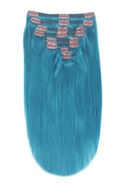 Full Head Remy Clip In Human Hair Extensions - Turquoise(Full Head Set Clip In Hair Extensions Turquoise)